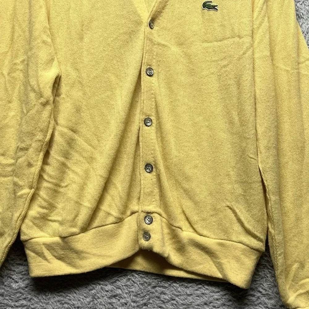 Vintage Izod Lacoste Cardigan Sweater Mens Large Yellow Grandpa Preppy‎ USA Croc